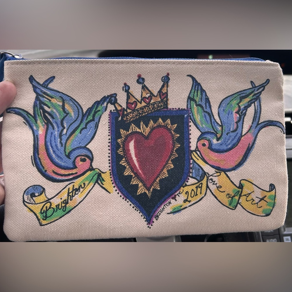 2019 "Love of Art" Brighton Multicolor Heart & Dove Canvas Makeup Pouch